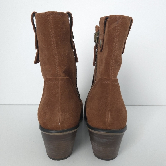 Steve Madden Tan Brown Suede Zipper Ankle Boots - Picture 4 of 7